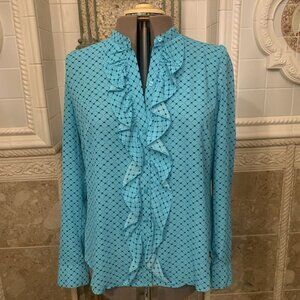 Worthington. Sz XL. Ruffled Front. Button Up. Band Collar. Long Sleeve. B49.